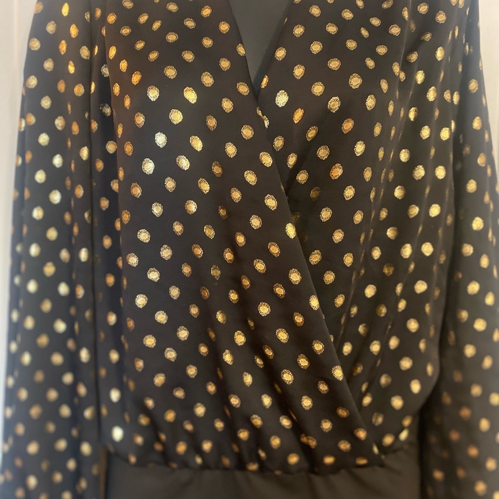 “ZARA” Gold Polka Dot Wrap Blouse BodySuit - Picture 7 of 16